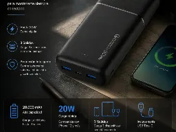 Batería Externa PB Carga Rápida PD-QC3.0 DE  20w 20.000 mAh Dusted negro